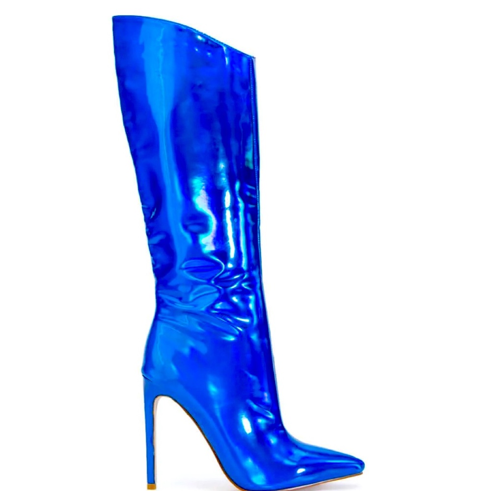 Blue stiletto boots. Never worn. Size 8